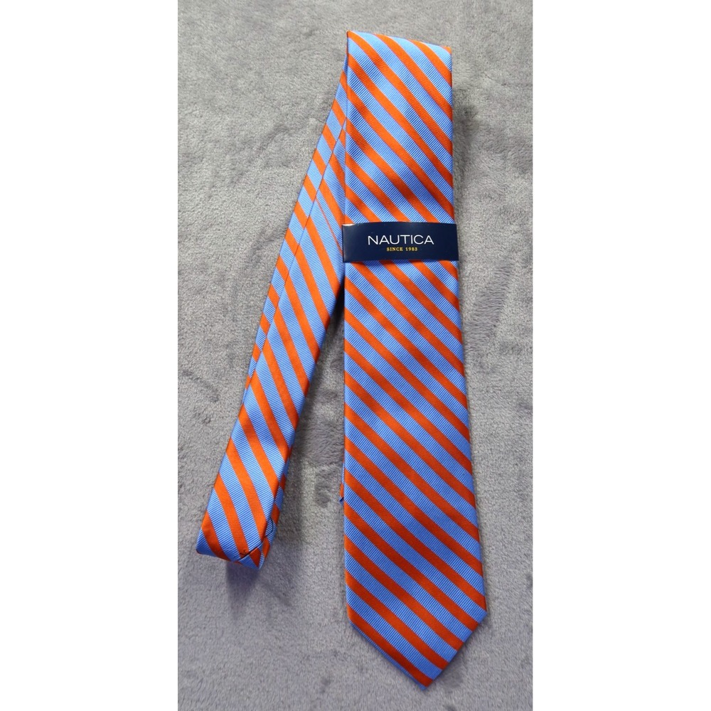 Nautica Orange/Blue Striped Necktie Neck Tie New NWT